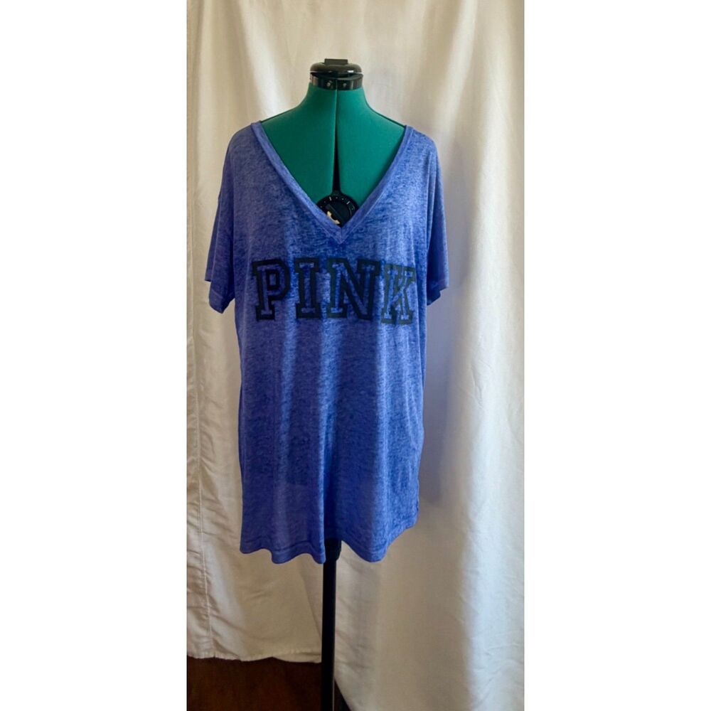 Victoria's Secret PINK Blue short-sleeve V-neck T-shirt. Size small